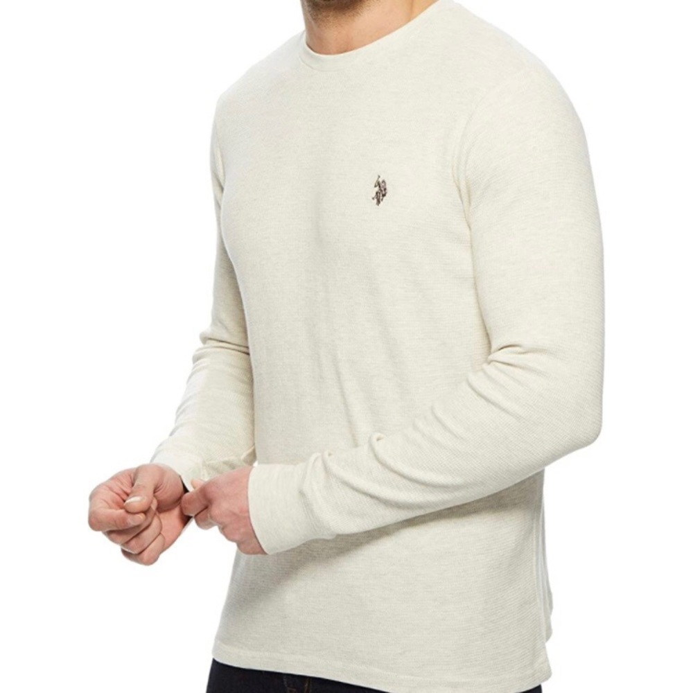 US POLO ASSN Men’s Thermal Waffleknit Long Sleeve Pullover Shirt Oatmeal Sz XXL